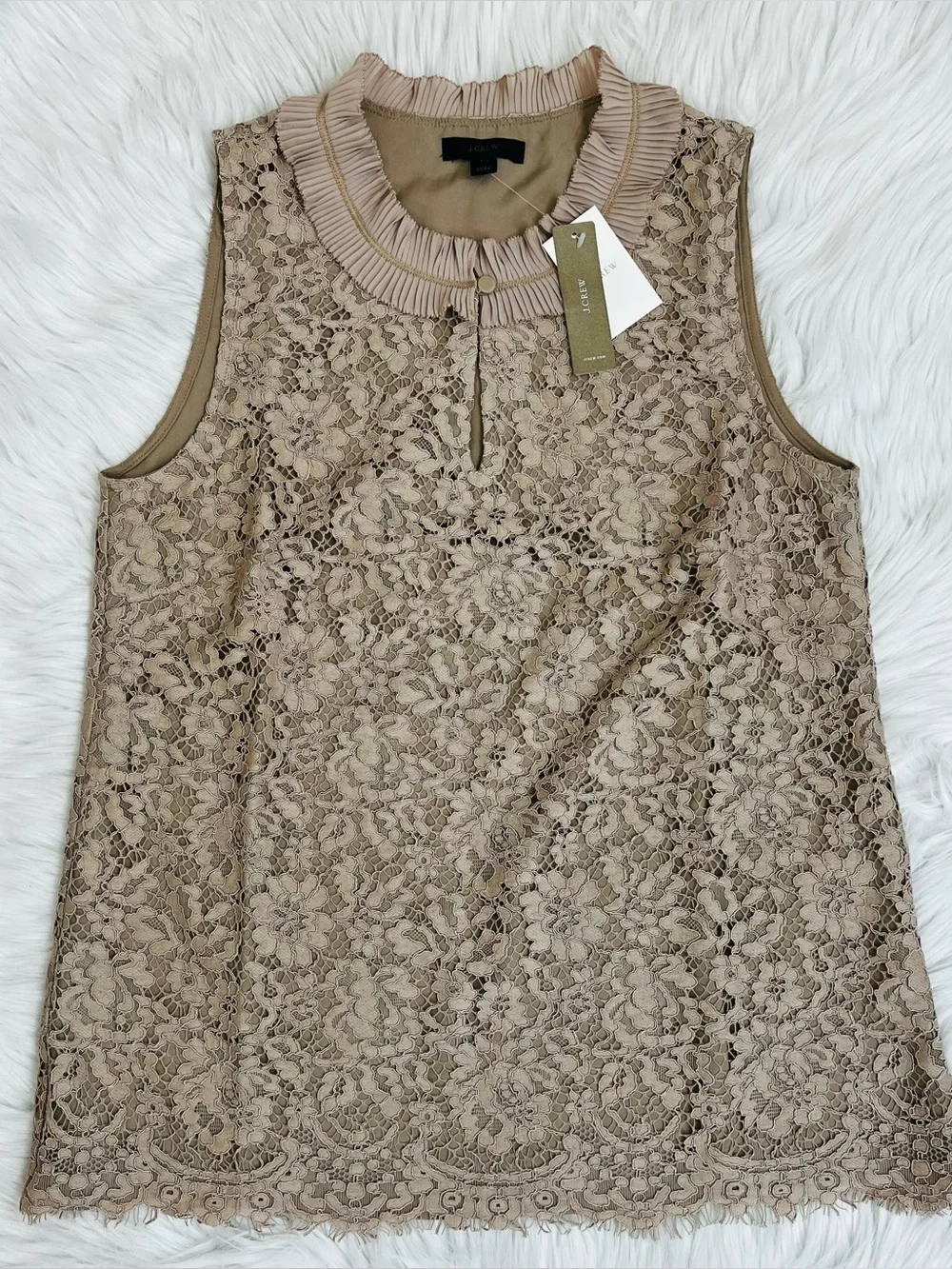 NWT! J.Crew Pace Ruffled Collar Keyhole Closure Sleeveless Top Sz TM